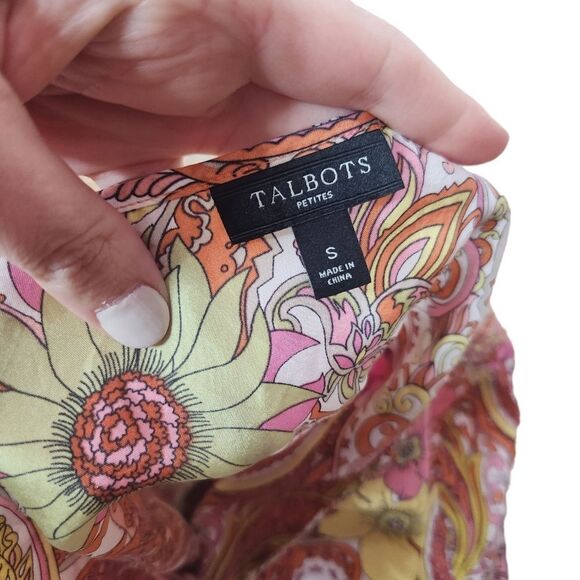 Talbots Pink Colorful Floral Retro Print Silk Blouse Top Small - Picture 6 of 9